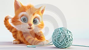 A cartoon cat is playing with a ball of yarn