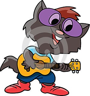 Cartoon cat playing guitar and singing vector