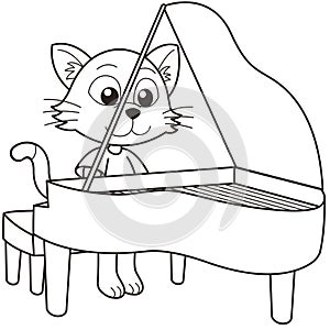 Cartoon Cat Playing a Piano