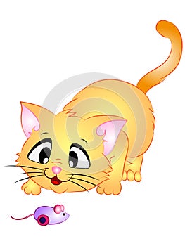 Cartoon Cat Playing with Toy Mouse