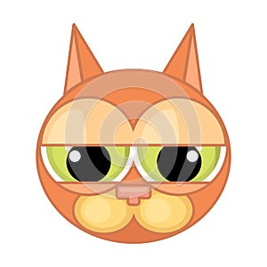 Cartoon cat`s face icon. Emotion of despondency, guilt, despair.