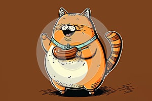 cartoon cat with a sausage in his hand