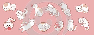 Cartoon cat set with different poses. Character cute kitten