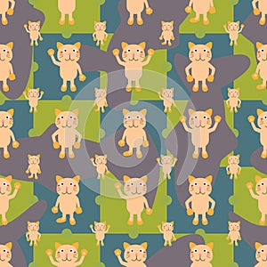 Cartoon cat symmetry fish seamless pattern