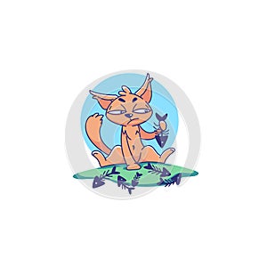 Cartoon cat and unhealthy food, vector illustration