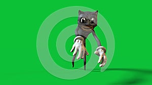 Cartoon Cat Walkcycle Green Screen Loop Horror Halloween 3D Animation 4K