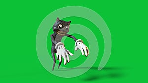 Cartoon Cat Walks Green Screen Front Horror Halloween 3D Animation 4K