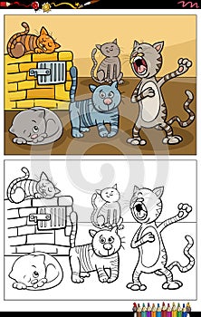 Cartoon cats animal characters group coloring book page