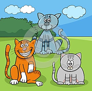 cartoon cats animal characters in the meadow