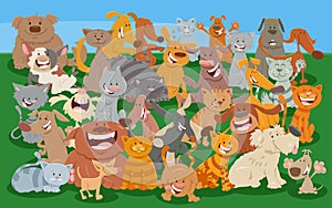 Cartoon cats and dogs comic animal characters group