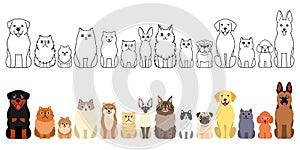 Cartoon cats and dogs full body border set