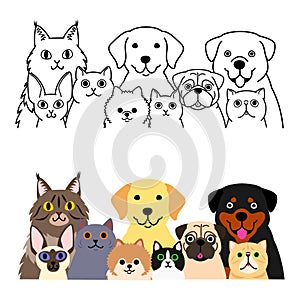Cartoon cats and dogs group