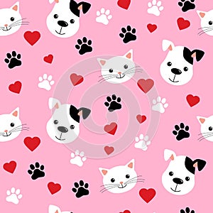 Cartoon cats and dogs seamless pattern showing cute cat and dog for pets friendship or wallpaper design