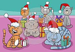 Cartoon cats and kittens characters group on Christmas time