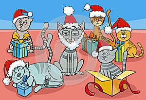 Cartoon cats and kittens characters group on Christmas time