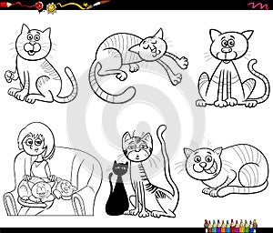 Cartoon cats and kittens comic characters set coloring page