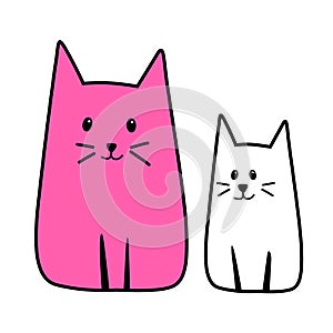 Cartoon cats. Pink mother with white kitty, contemporary design, vector