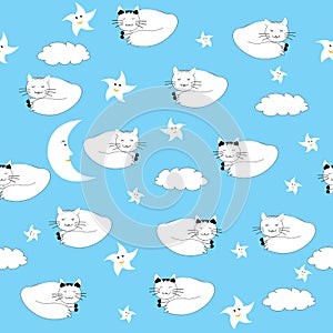 Cartoon cats sleeping seamless background