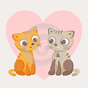 Cartoon Cats vector illustration. Cat with big heart background