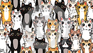 Cartoon Cats Waving Pattern