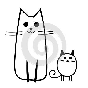 Cartoon cats. White big mother with her little kitten, contemporary design, vector