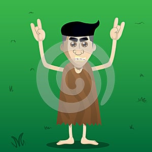 Cartoon caveman with hands in rocker pose.