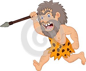 Cartoon caveman hunting with spear
