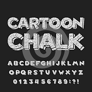 Cartoon Chalk alphabet font. Hand written comic letters and numbers.