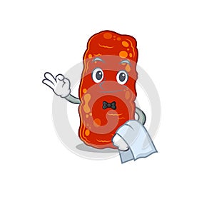 A cartoon character of acinetobacter bacteria waiter working in the restaurant