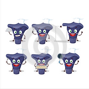 Cartoon character of actarius indigo with various chef emoticons photo