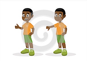 Cartoon character, African Boy thumbs up thumbs down.