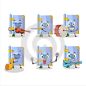 Cartoon character of air book of magic playing some musical instruments
