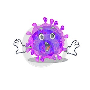 A cartoon character of alpha coronavirus making a surprised gesture