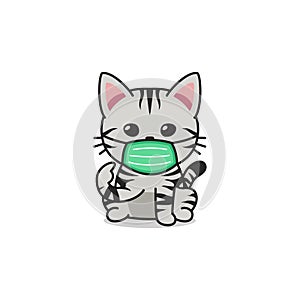 Cartoon character american shorthair cat wearing protective face mask