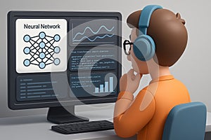 Cartoon character analyzing neural network data