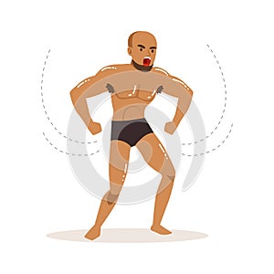 Cartoon character of angry wrestler in fight action