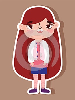 Cartoon character animation little girl long hair sticker style