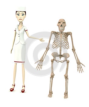 Cartoon character with australopithecus skeleton