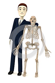 Cartoon character with australopithecus skeleton photo
