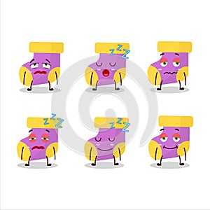 Cartoon character of baby purple socks with sleepy expression