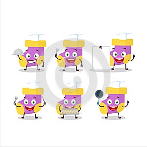 Cartoon character of baby purple socks with various chef emoticons
