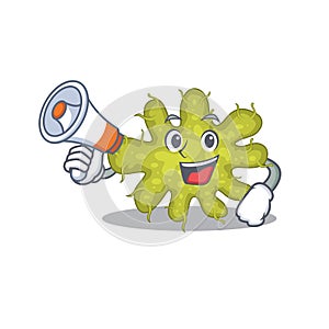 Cartoon character of bacterium having a megaphone photo