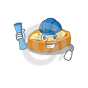 Cartoon character of baked potatoes brainy Architect with blue prints and blue helmet