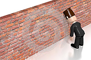 Cartoon character banging head against the wall - 3D illustration