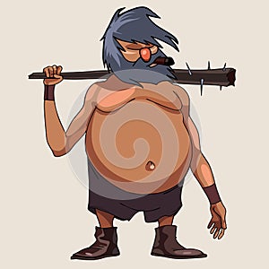 Cartoon character big-bellied man with a cudgel