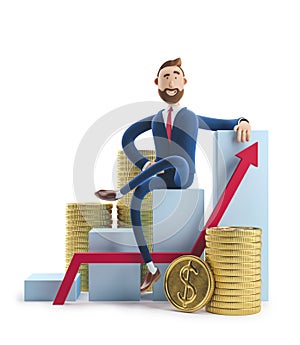 3d illustration. Businessman Billy goes to success. Concept of financial growth. Dashboard with the analysis of finance photo