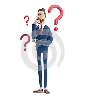 3d illustration. Businessman Billy looking for a solution photo