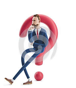 3d illustration. Businessman Billy looking for a solution photo
