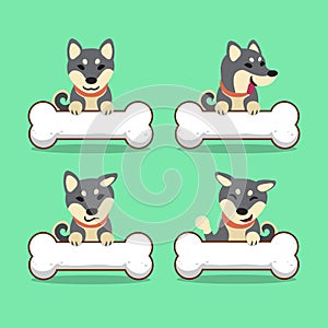 Cartoon character black shiba inu dog with big bones