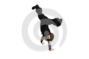 Cartoon character: a boy does acrobatic headstand pose 285_ + 15.